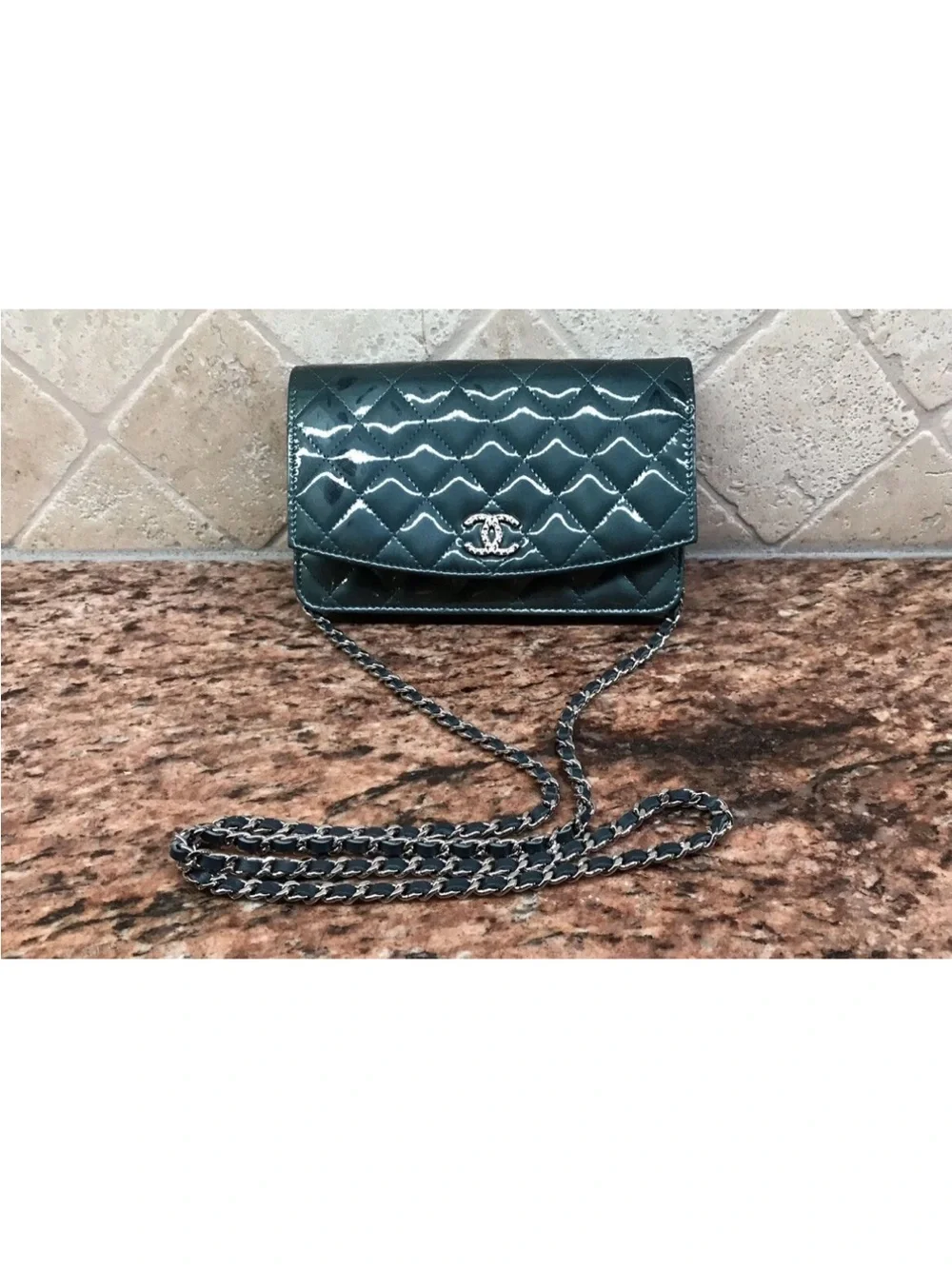 Chanel Quilted Patent Leather Wallet on Chain